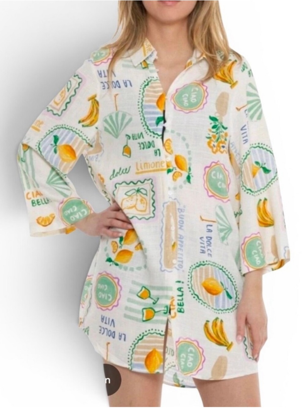 LABEL OF LOVE | Limone Button Down Shirt Dress Coverup | M